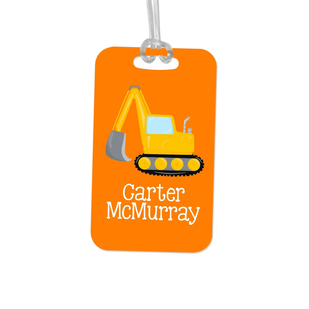 Boys Backpack Name Tag - Construction Equipment Backhoe School Bag Tag