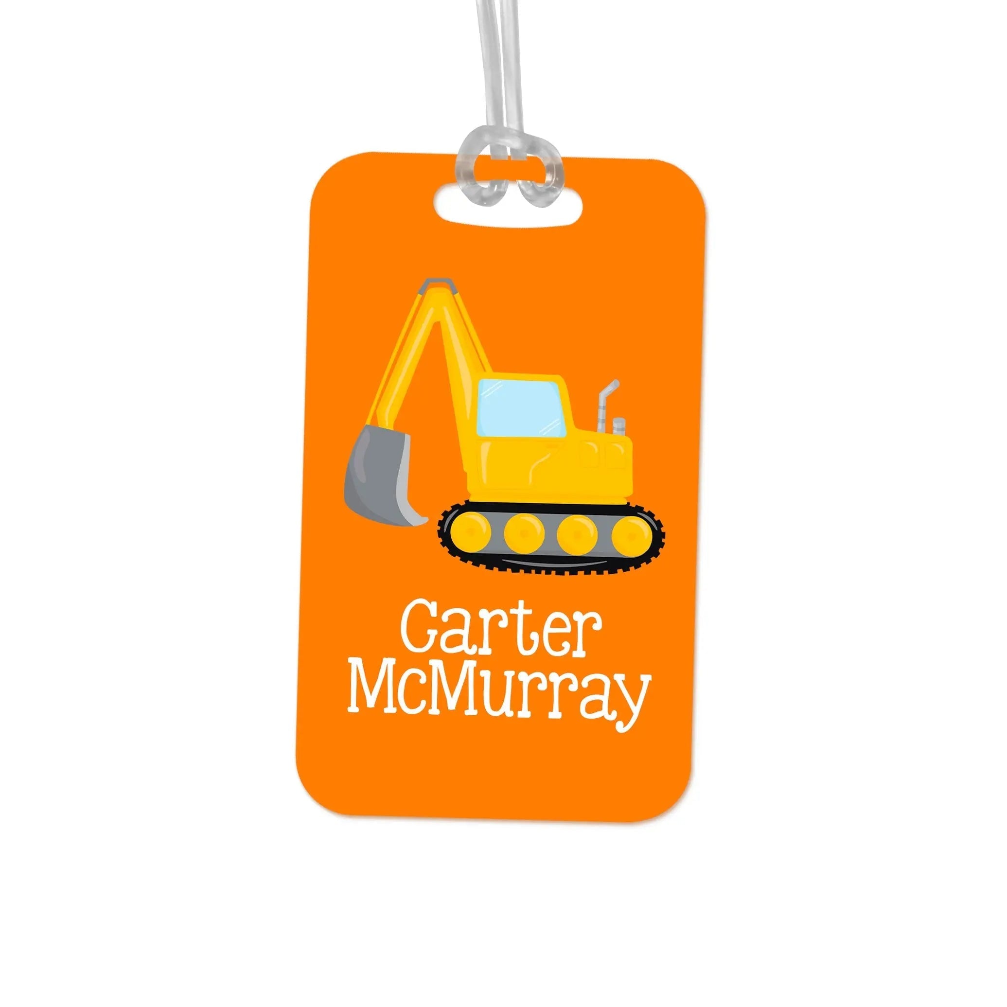 Boys Backpack Name Tag - Construction Equipment Backhoe School Bag Tag