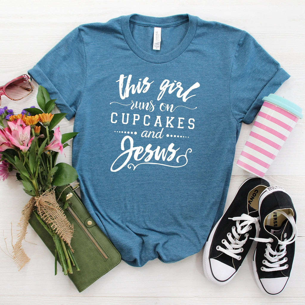 Christian Women's T-Shirt - Cupcakes and Jesus Shirt | Soft Bella Canvas Tee