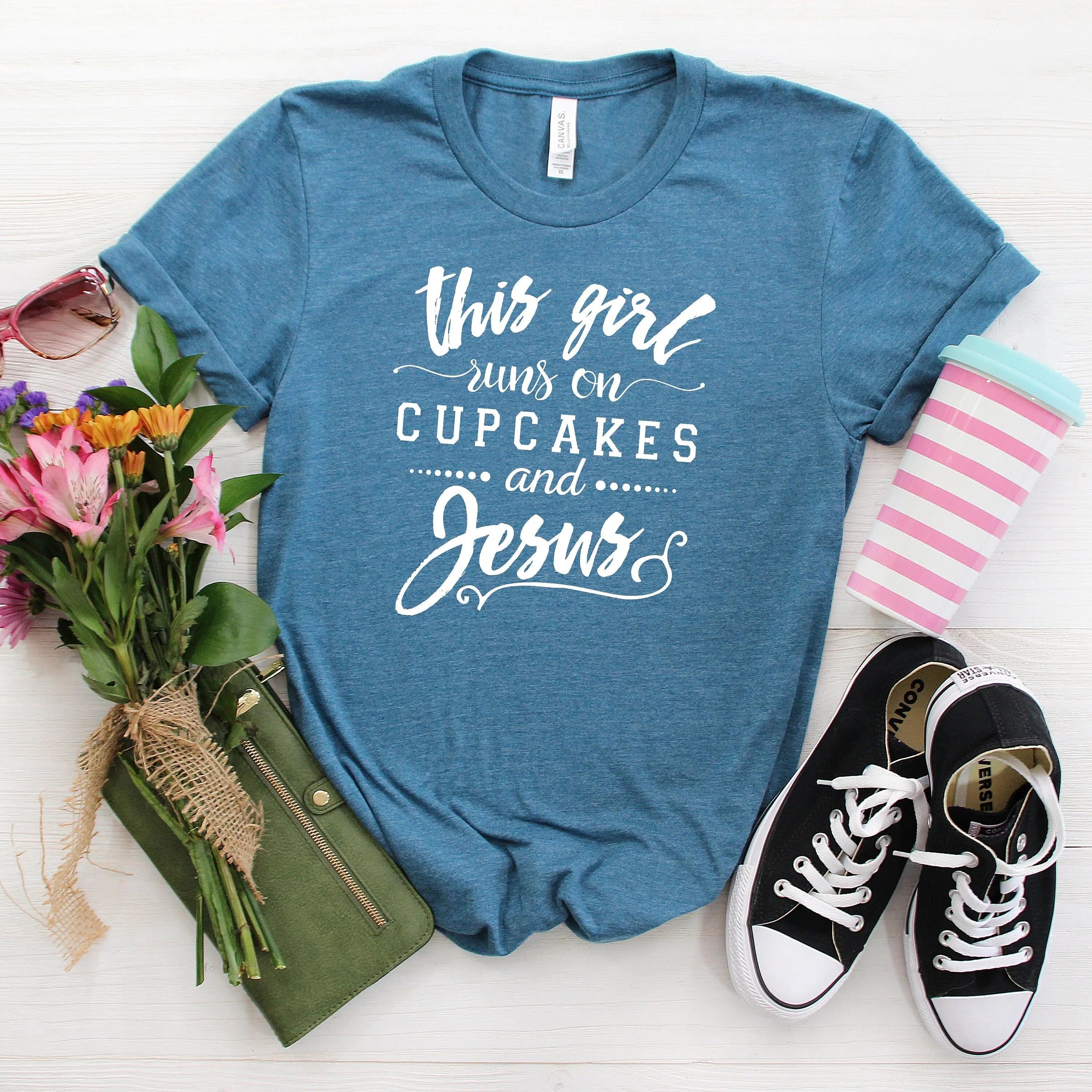 Christian Women's T-Shirt - Cupcakes and Jesus Shirt | Soft Bella Canvas Tee