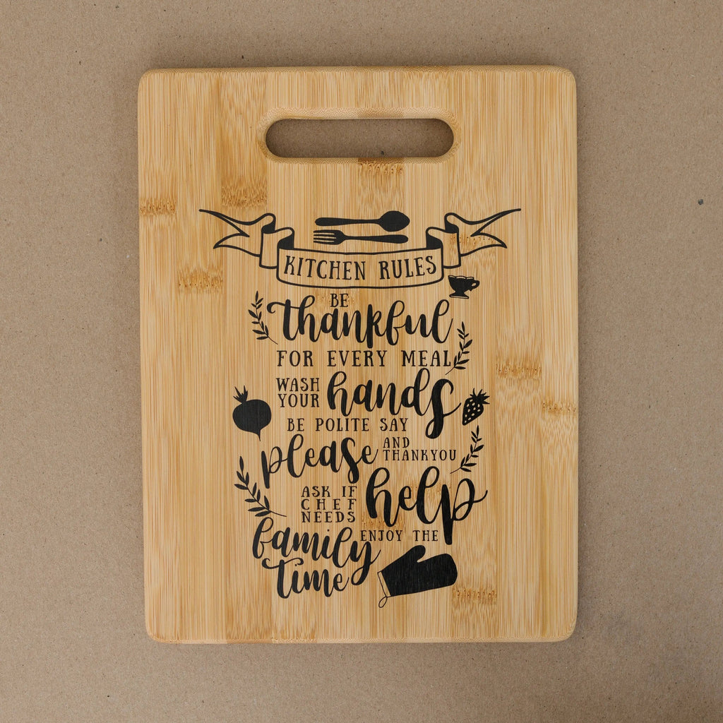 Kitchen Rules Cutting Board, gift for her, Personalized Kitchen Decor, Gift for cook, gift for mom, gift for wife