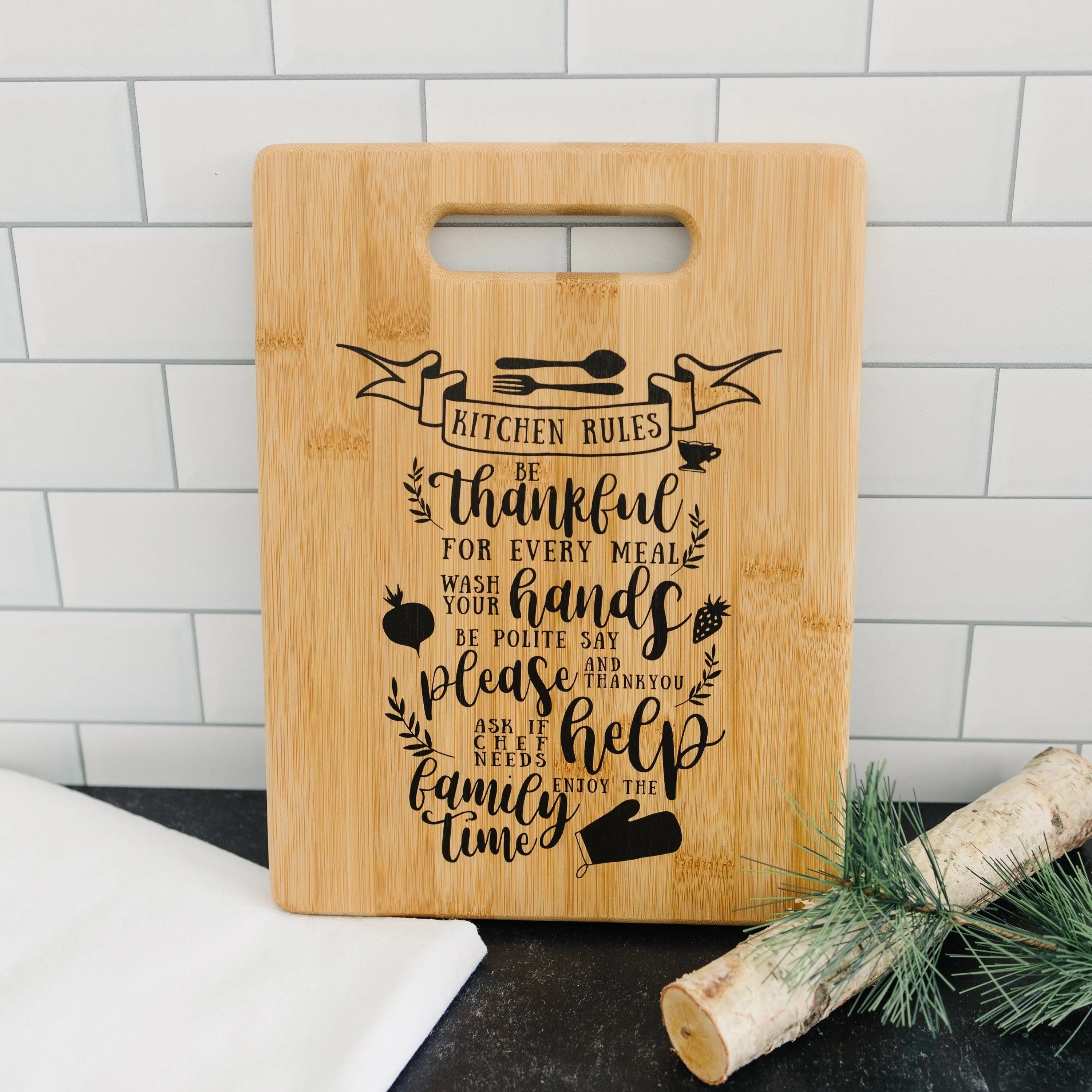 Kitchen Rules Cutting Board, gift for her, Personalized Kitchen Decor, Gift for cook, gift for mom, gift for wife