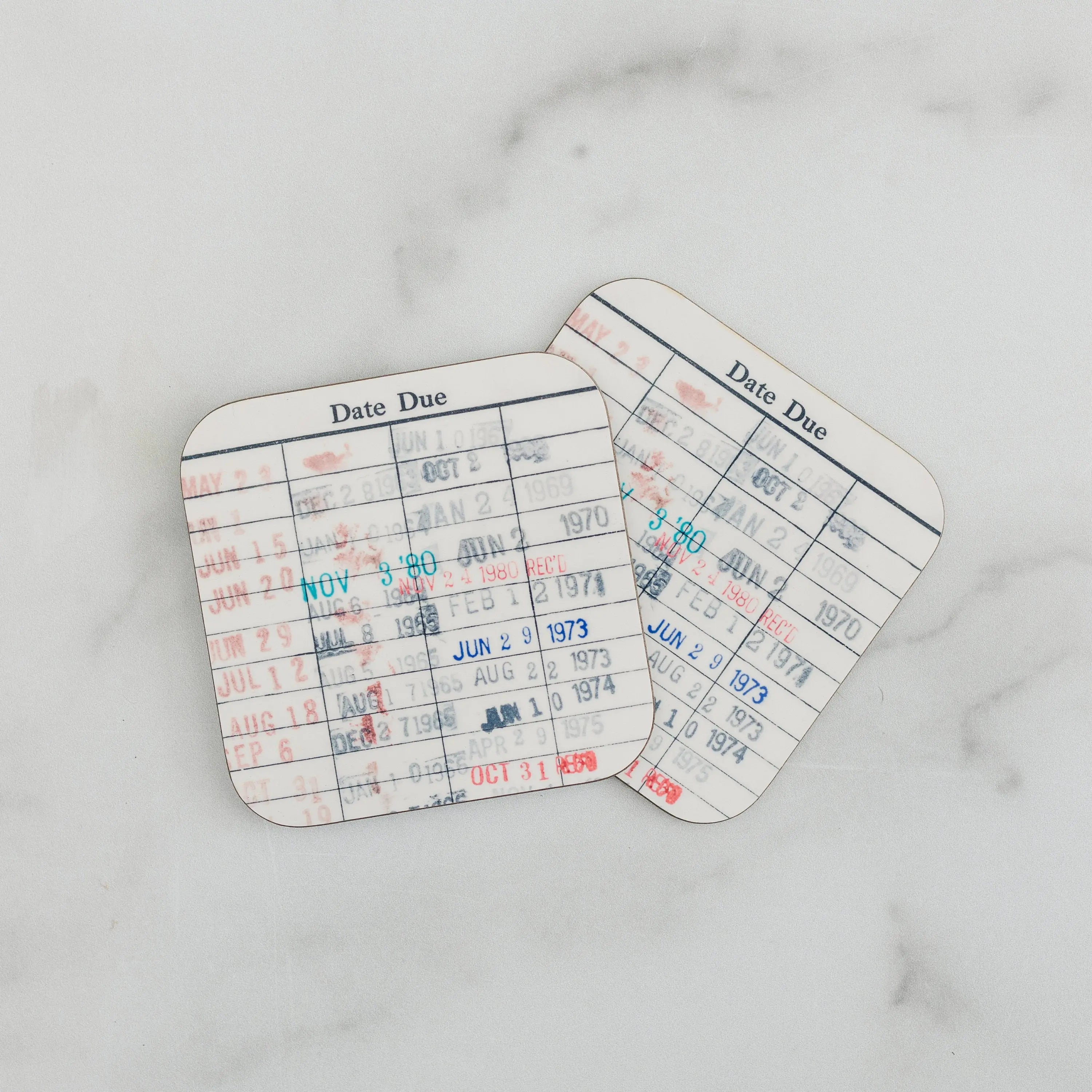 Library Card Coaster - Librarian Gift Set of Coasters - Reading Reader Book - Vintage Library Due Date Card