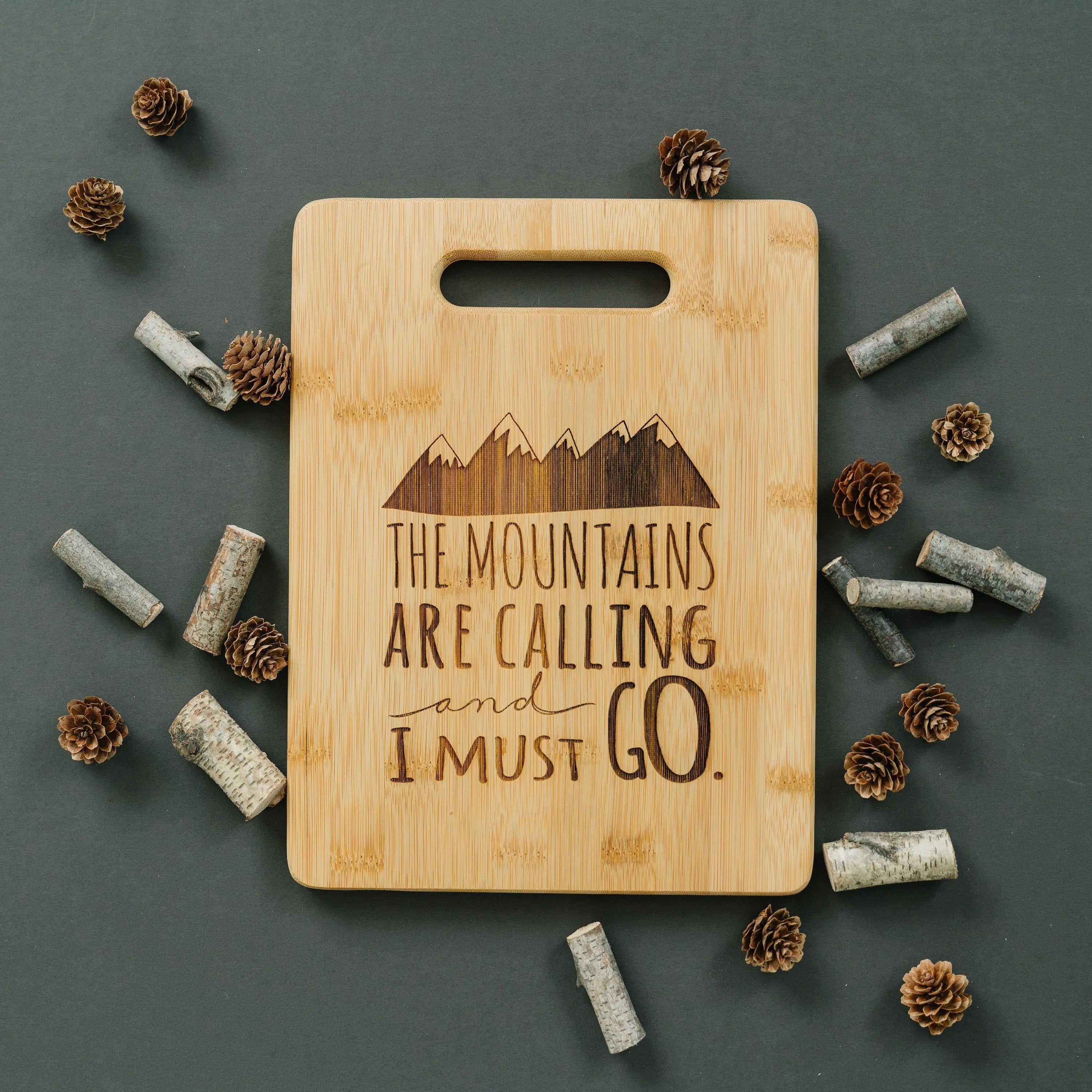 Mountain kitchen decor, Bamboo Cutting Board cabin decor, Mountain Art, Mountain Decor, wooden cutting board, rv camper decor, Travel Gift