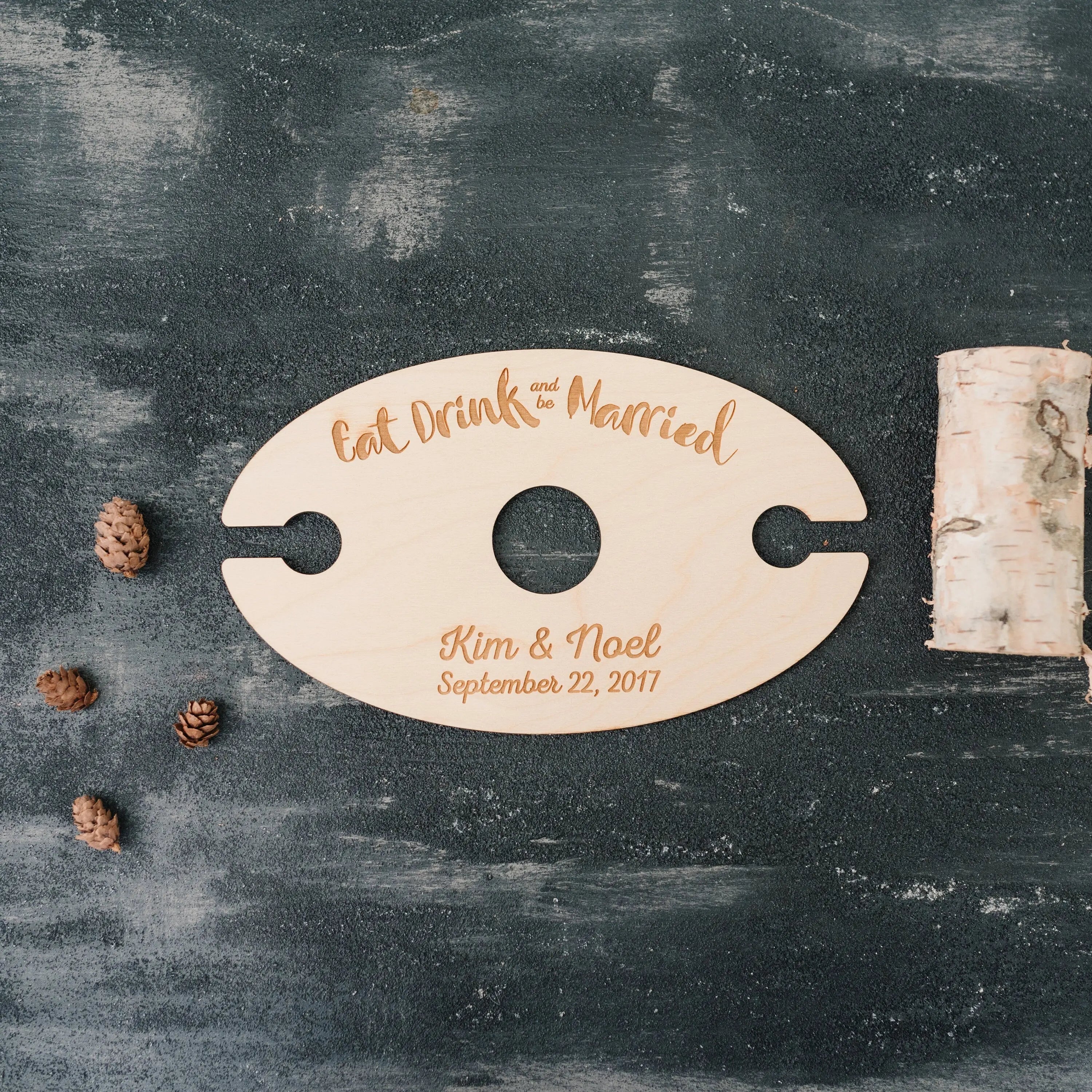 Wine Glass Holder - Wedding Gift - Eat Drink & Be Married - Personalized Wood Wine Glass Carrier
