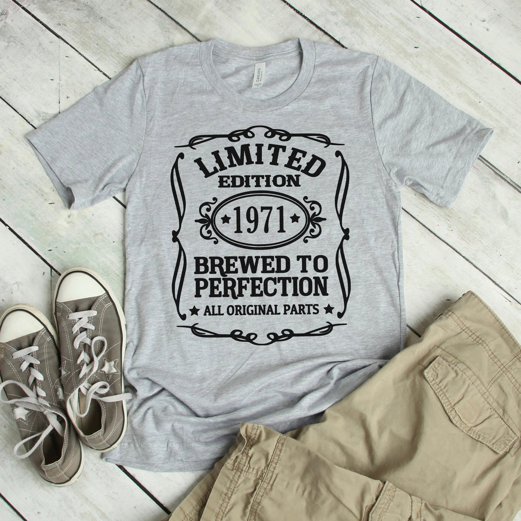 Mens Graphic Tee, Limited Edition Birth Year Gray T-shirt for Men, 50th Birthday Gift for him, husband birthday gift