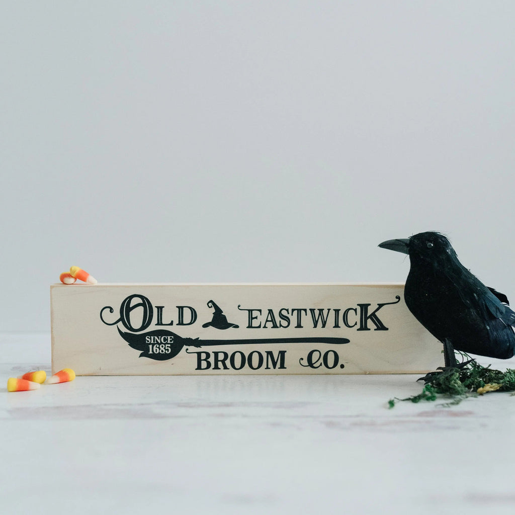 Halloween Signs | Halloween Tiered Tray Decor | Halloween Decor Wood Block | Wood Framed Miniature Sign | Old Eastwick Broom Co. Wood Sign