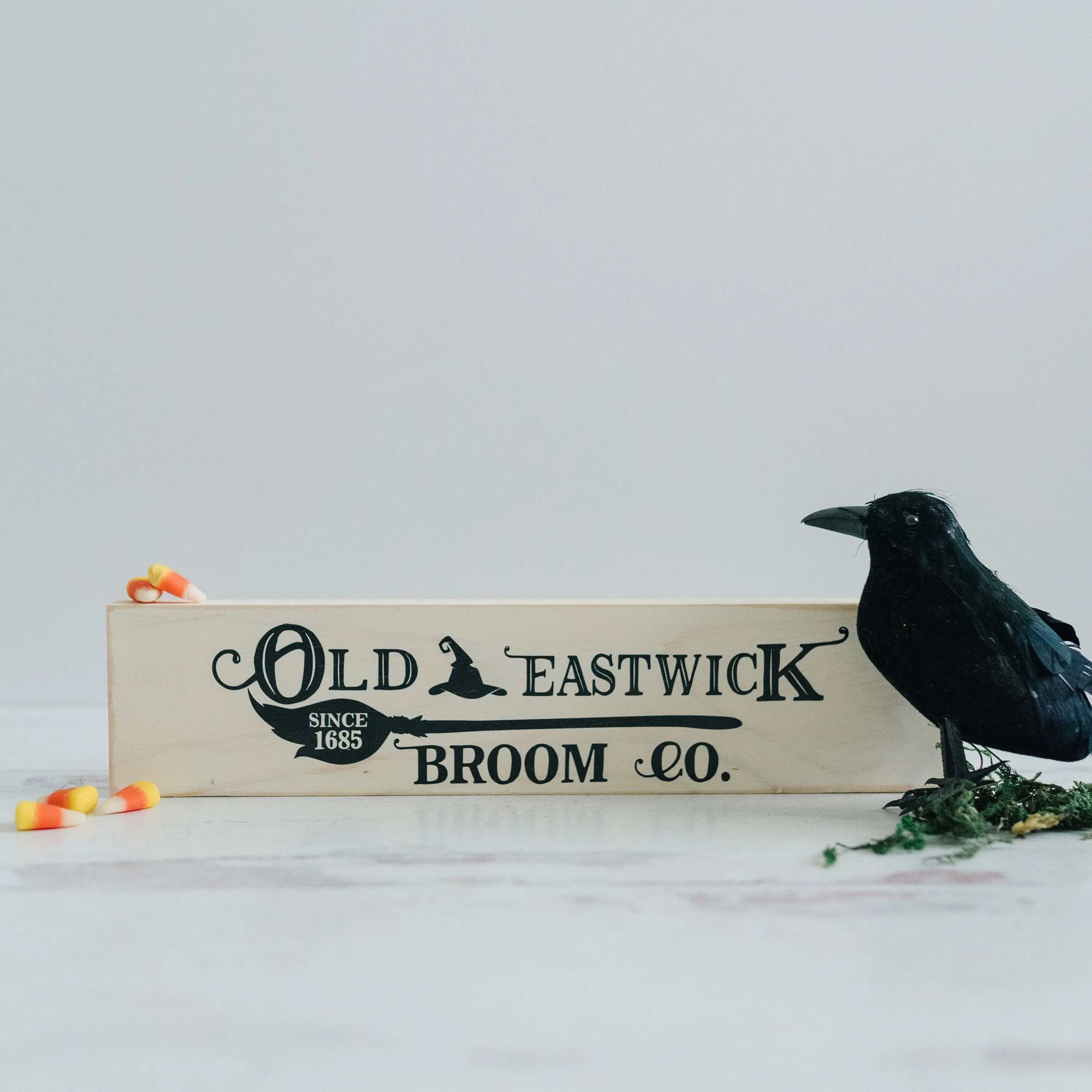 Halloween Signs | Halloween Tiered Tray Decor | Halloween Decor Wood Block | Wood Framed Miniature Sign | Old Eastwick Broom Co. Wood Sign
