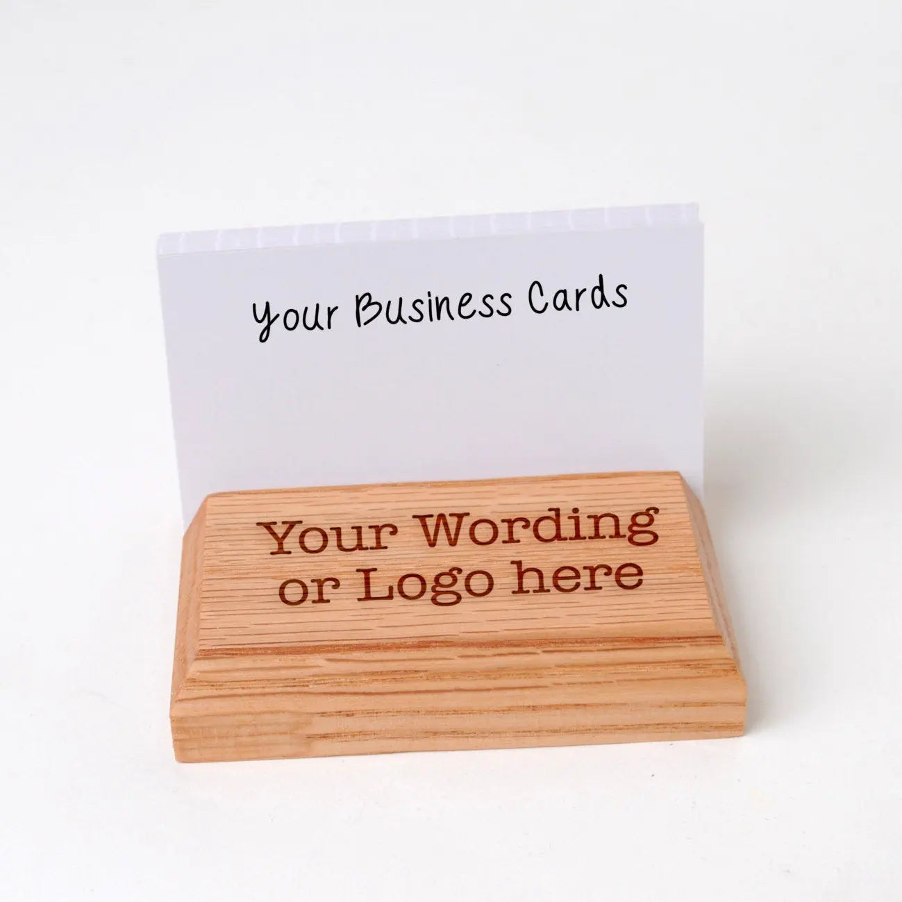 Wood Business Card Holder - Custom Engraved Card Display Stand With Non Slip Feet