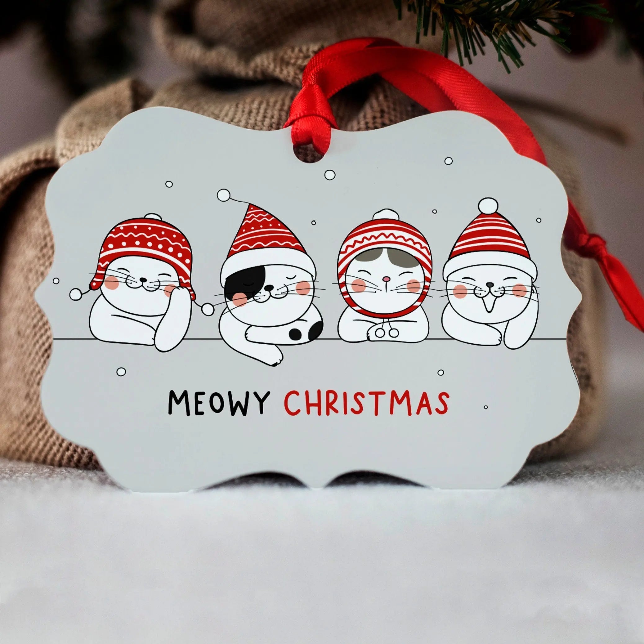 Christmas Ornaments Cat - Christmas Ornament Personalized Year Name - Meowy Christmas Cat Ornament