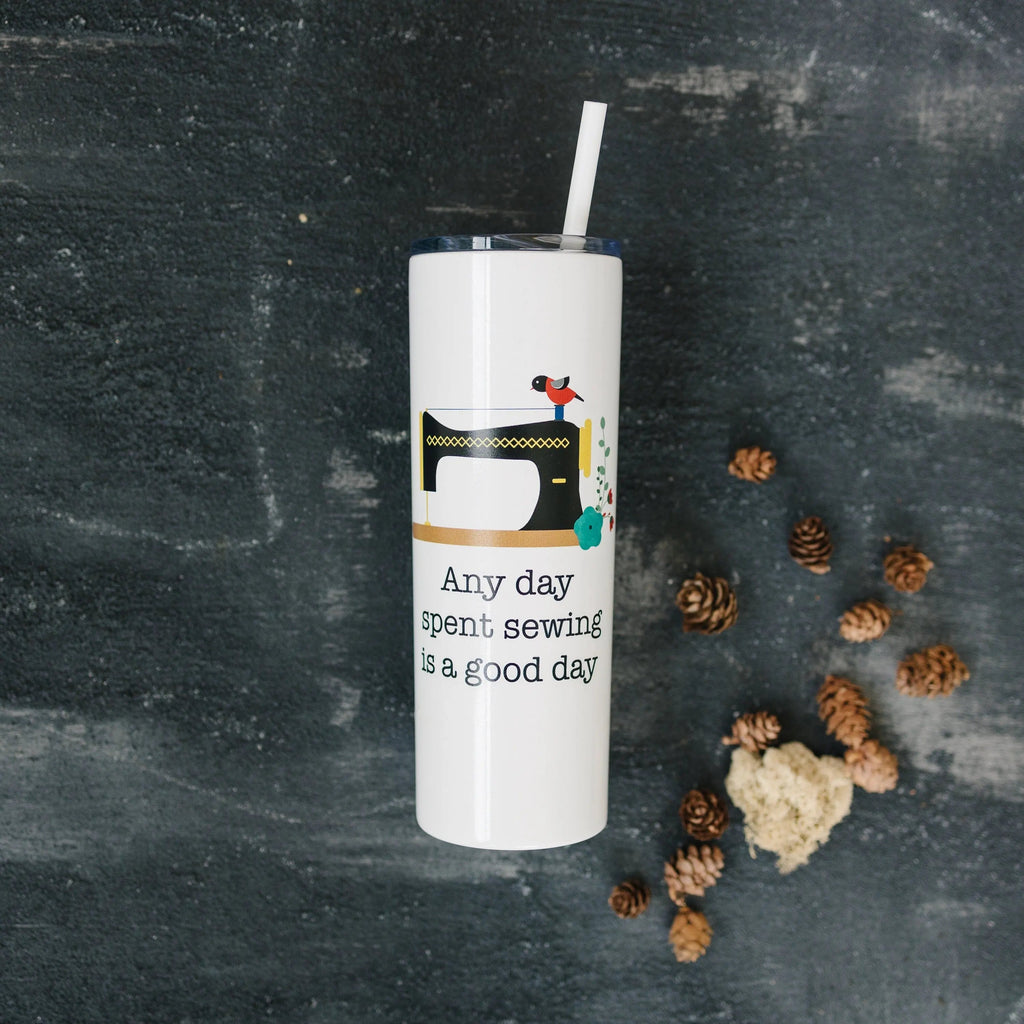 Sewing Travel Cup - Water Bottle Gift for Quilters - Sewing Machine Skinny Tumbler