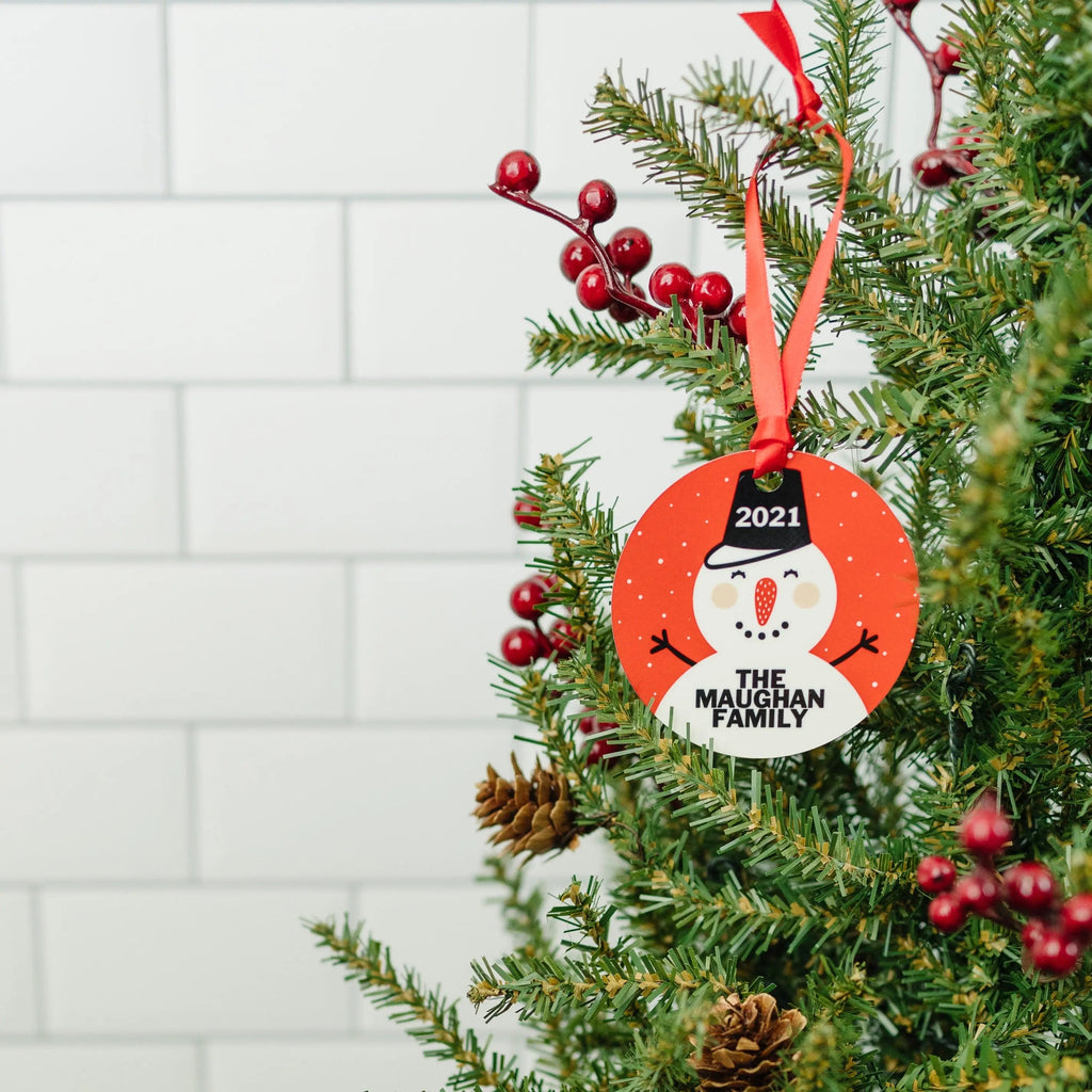 Personalized Ornament, Personalized Snowman Christmas Ornament, Round Christmas Tree Ornament