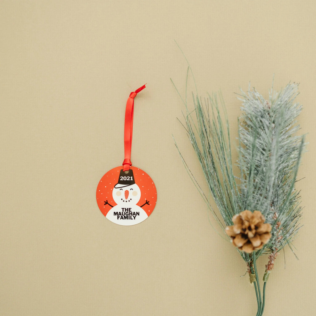 Personalized Ornament, Personalized Snowman Christmas Ornament, Round Christmas Tree Ornament