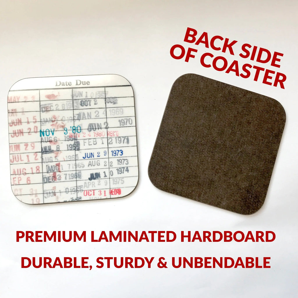 Library Card Coaster - Librarian Gift Set of Coasters - Reading Reader Book - Vintage Library Due Date Card