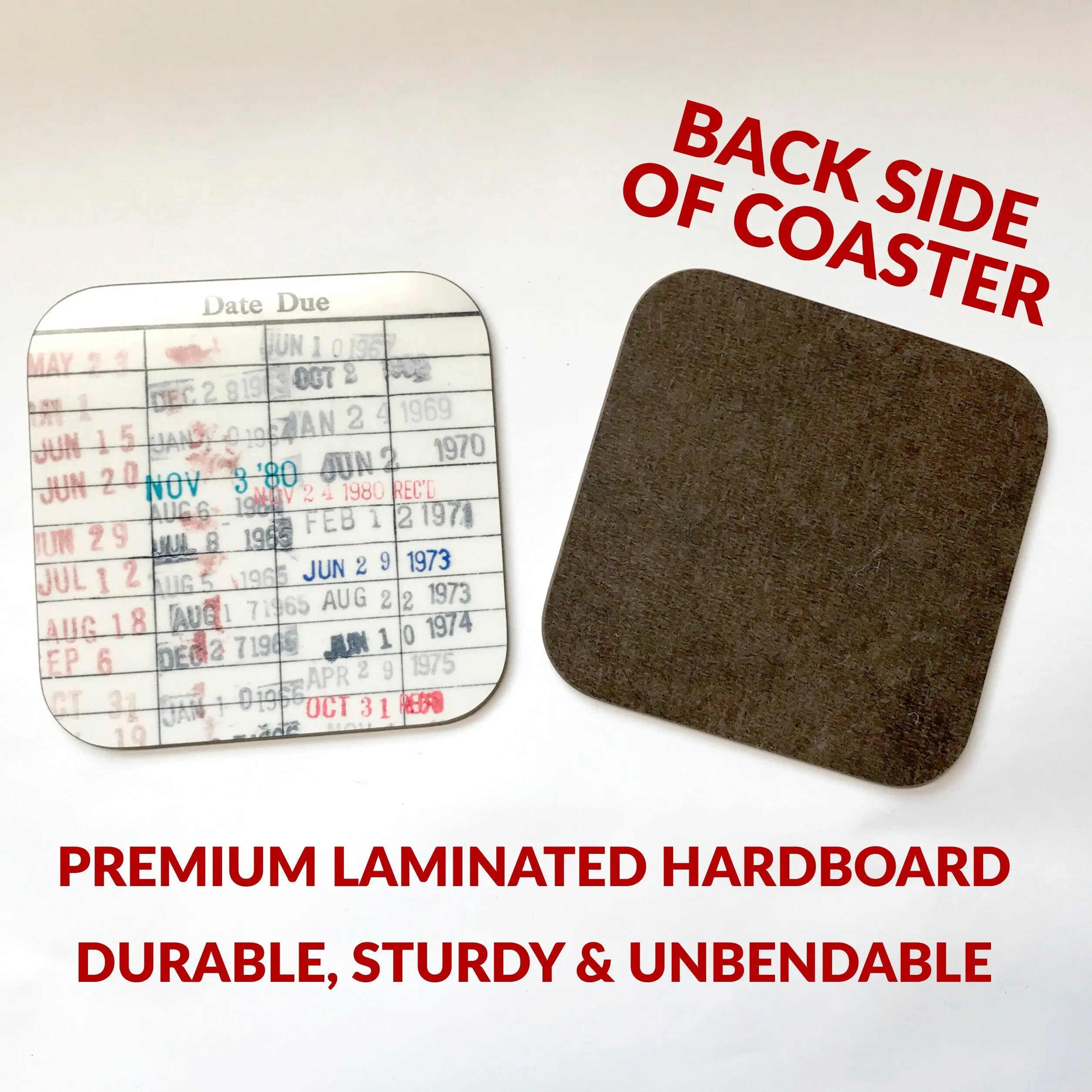 Library Card Coaster - Librarian Gift Set of Coasters - Reading Reader Book - Vintage Library Due Date Card