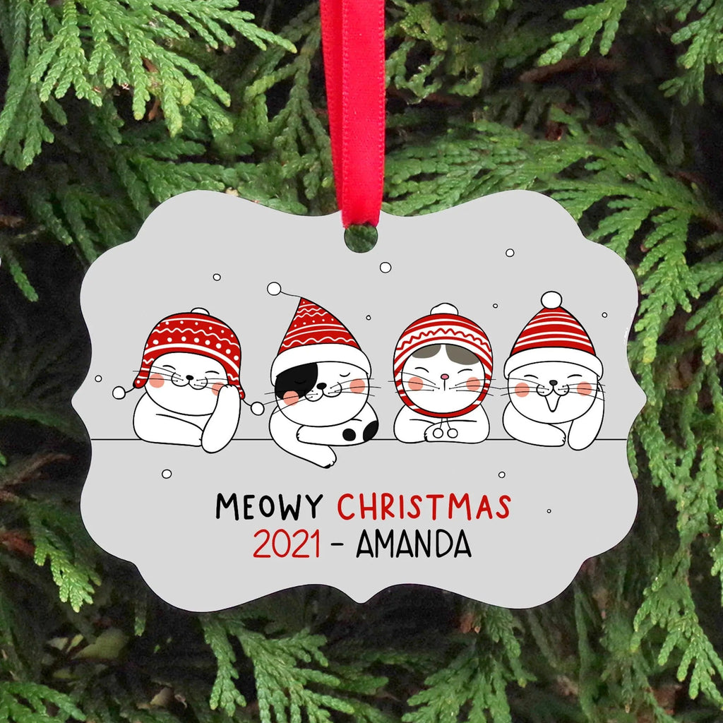 Christmas Ornaments Cat - Christmas Ornament Personalized Year Name - Meowy Christmas Cat Ornament