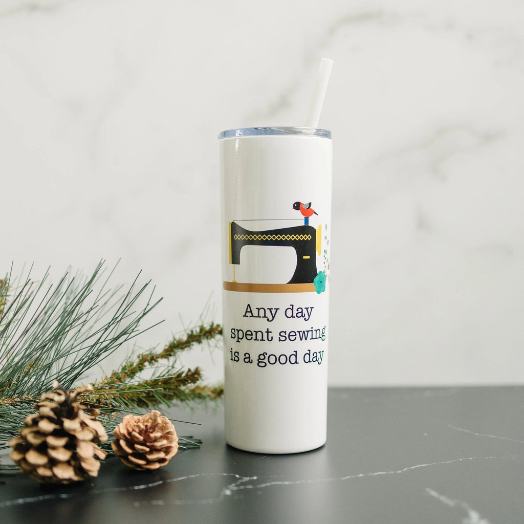 Sewing Travel Cup - Water Bottle Gift for Quilters - Sewing Machine Skinny Tumbler