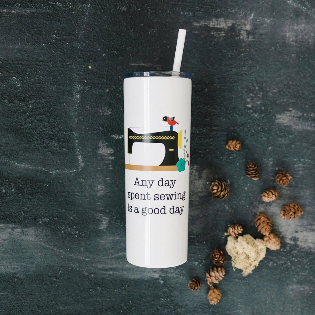 Sewing Travel Cup - Water Bottle Gift for Quilters - Sewing Machine Skinny Tumbler