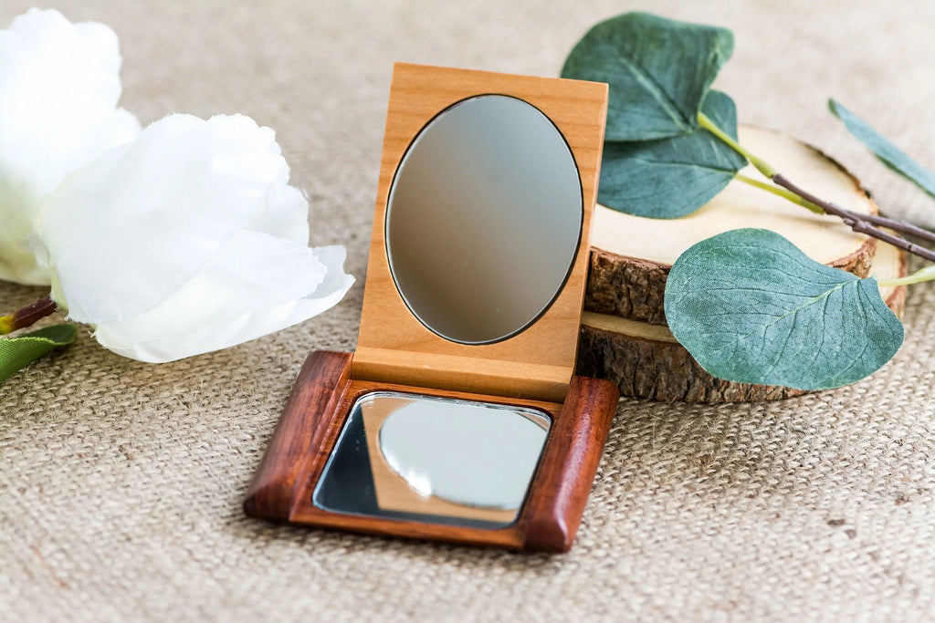 Wood Monogram Pocket Mirror, Bridesmaid Gift, Personalized Wood Compact Mirror, personalized mirror, hand mirror, purse mirror