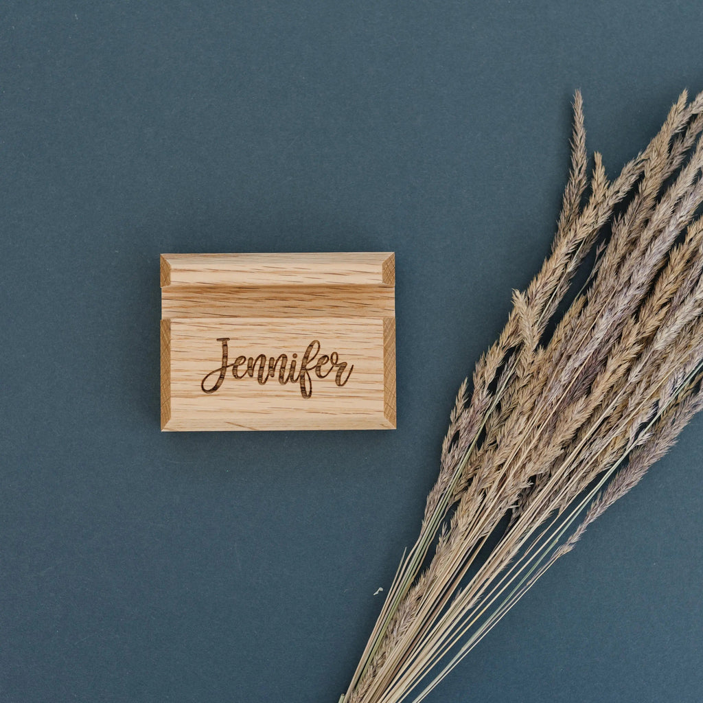 Wood Business Card Holder - Custom Engraved Card Display Stand With Non Slip Feet