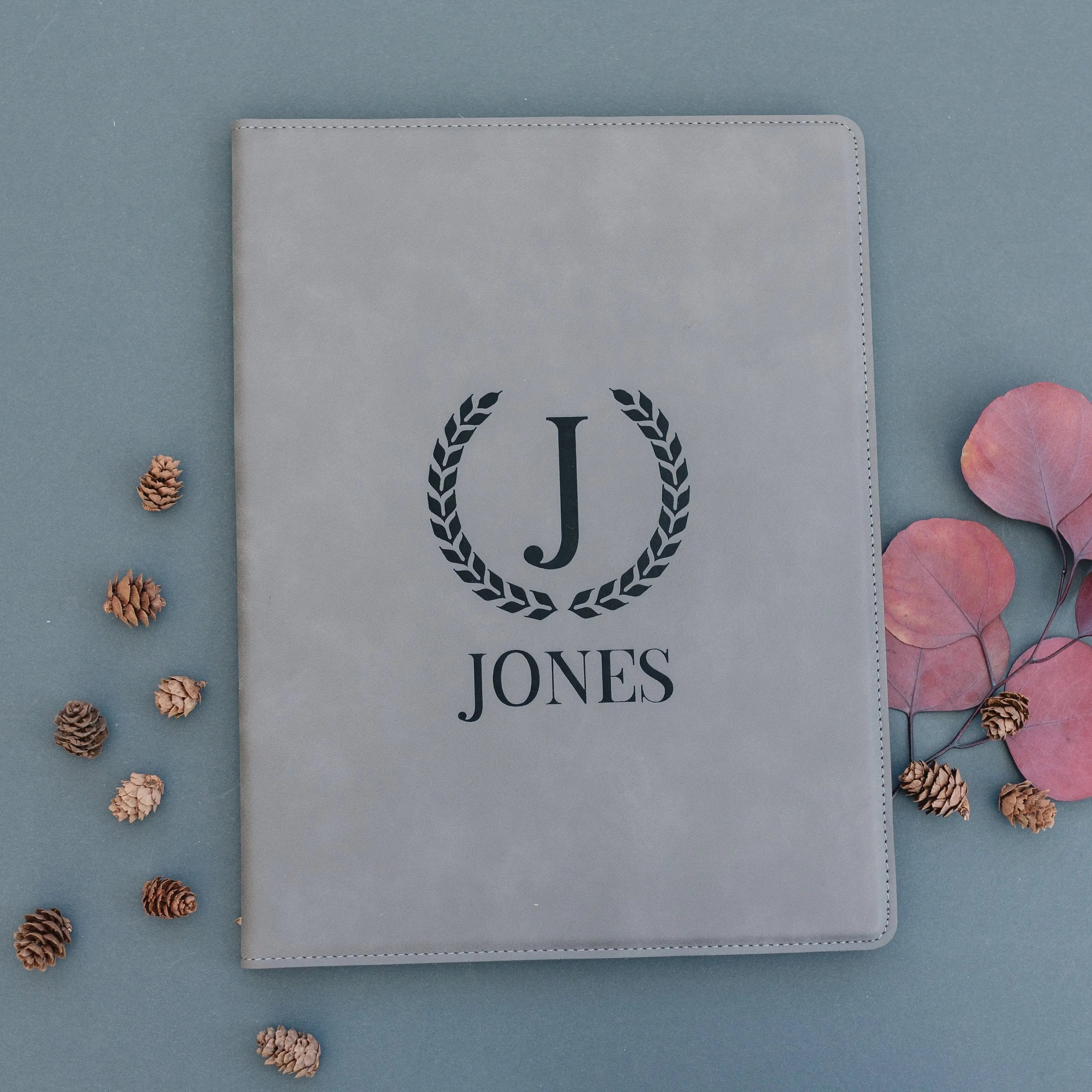 Monogram Legal Pad, Faux Leather Portfolio, Engraved, 9.5x12, 7x9