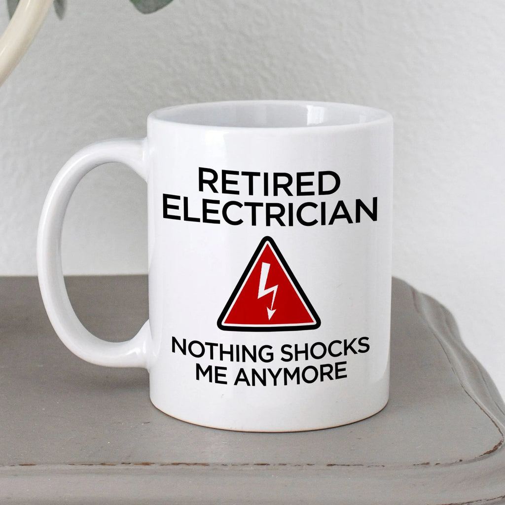 Retired Electrician Mug - Funny Ceramic Coffee Cup for Retirement Party Gift