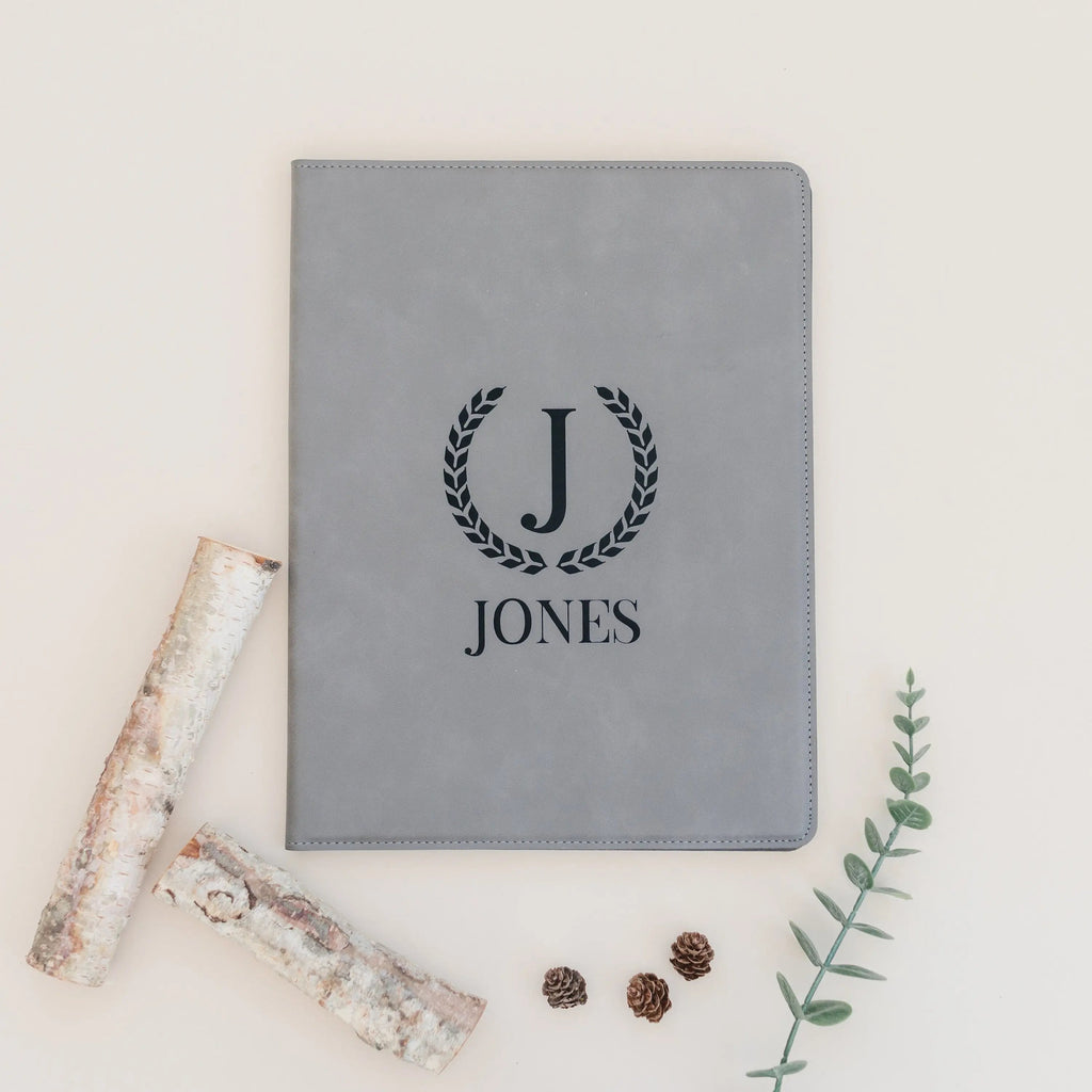 Monogram Legal Pad, Faux Leather Portfolio, Engraved, 9.5x12, 7x9