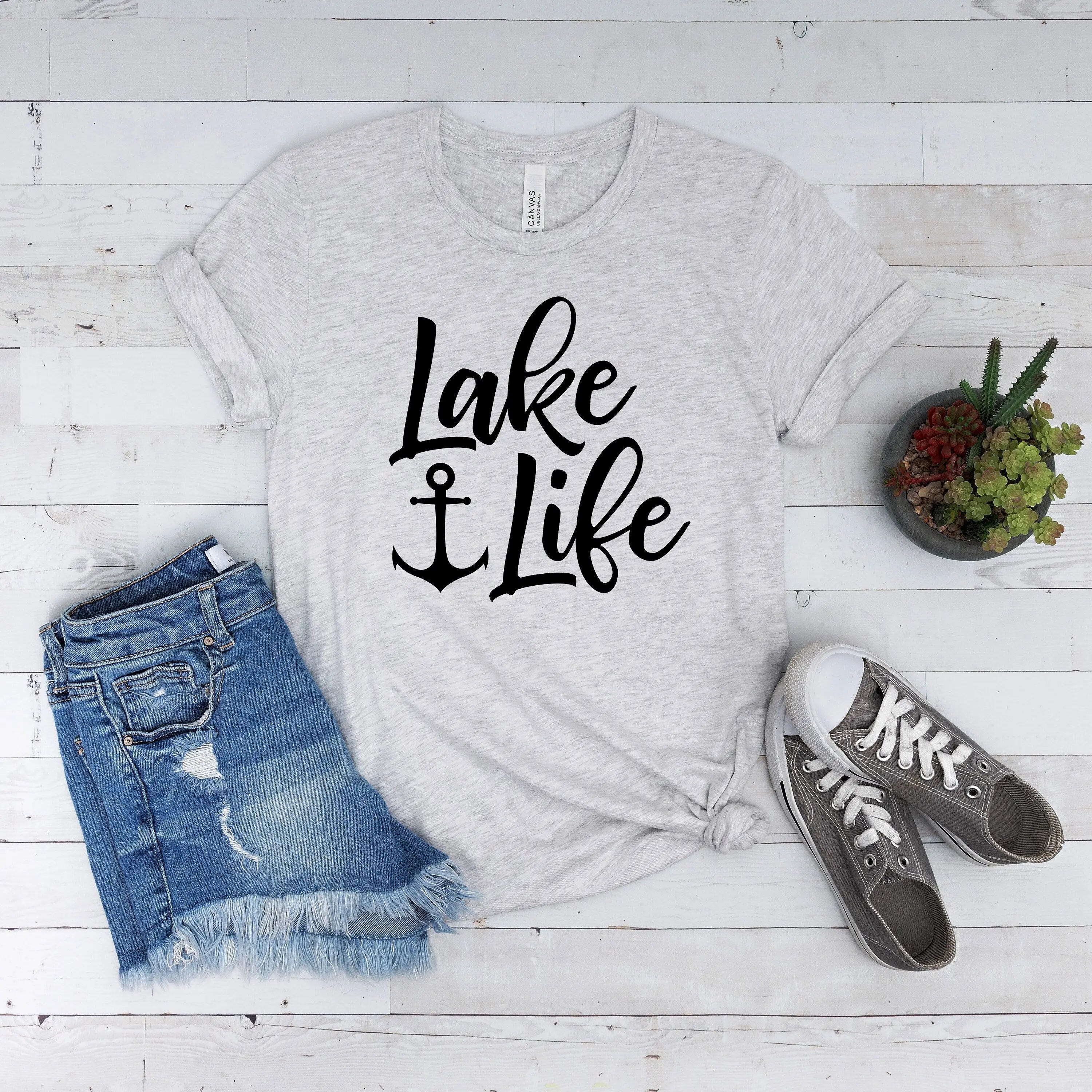 Lake Life Tshirt with Anchor, family vacation shirt, lake gifts, summer shirt, fishing shirt, Lake House Gifts, matching shirts for the lake