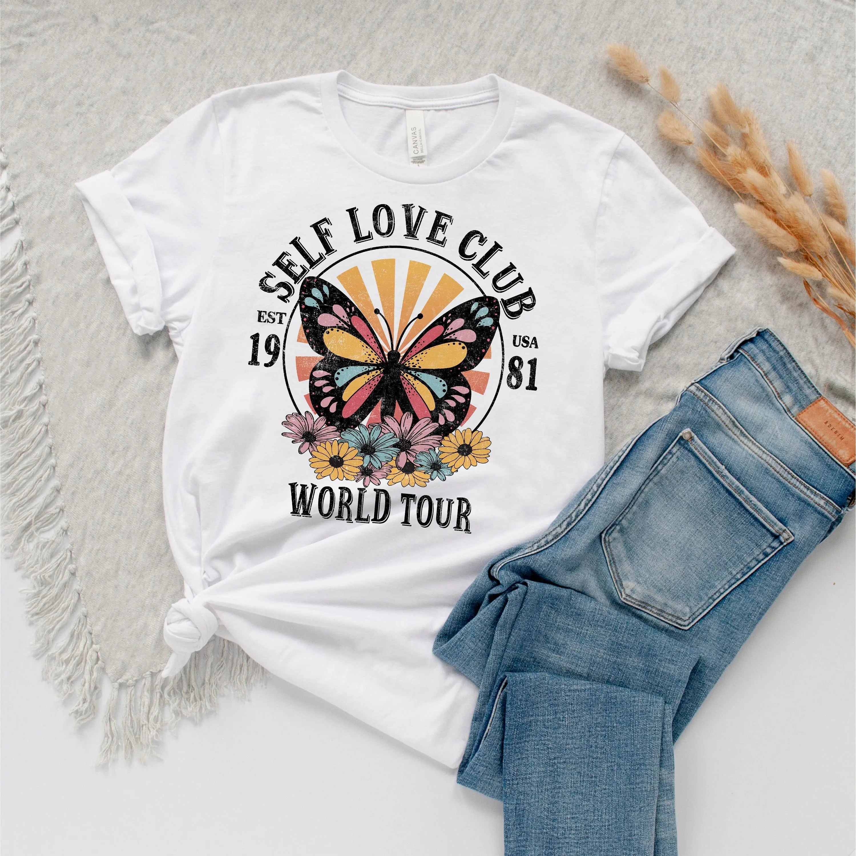 Self Love Club Shirt – Butterfly Inspirational Tee | Soft White Cotton