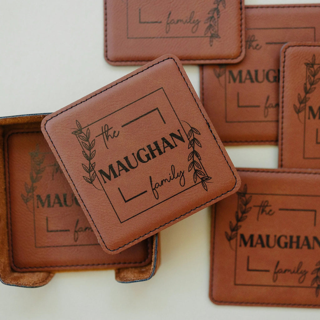 Wedding Gift | Custom Coaster Set | Bridal Shower Gift | Personalized Wedding Gift For Couple | Housewarming Gift | Set Of 6