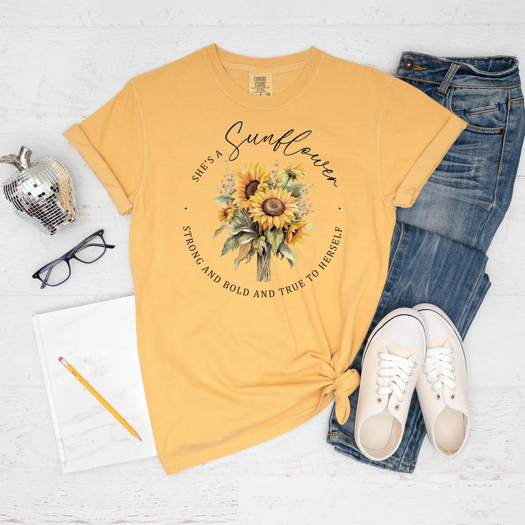 Sunflower Graphic Tee – Comfort Colors Shirt | Retro Boho Style, Soft Cotton