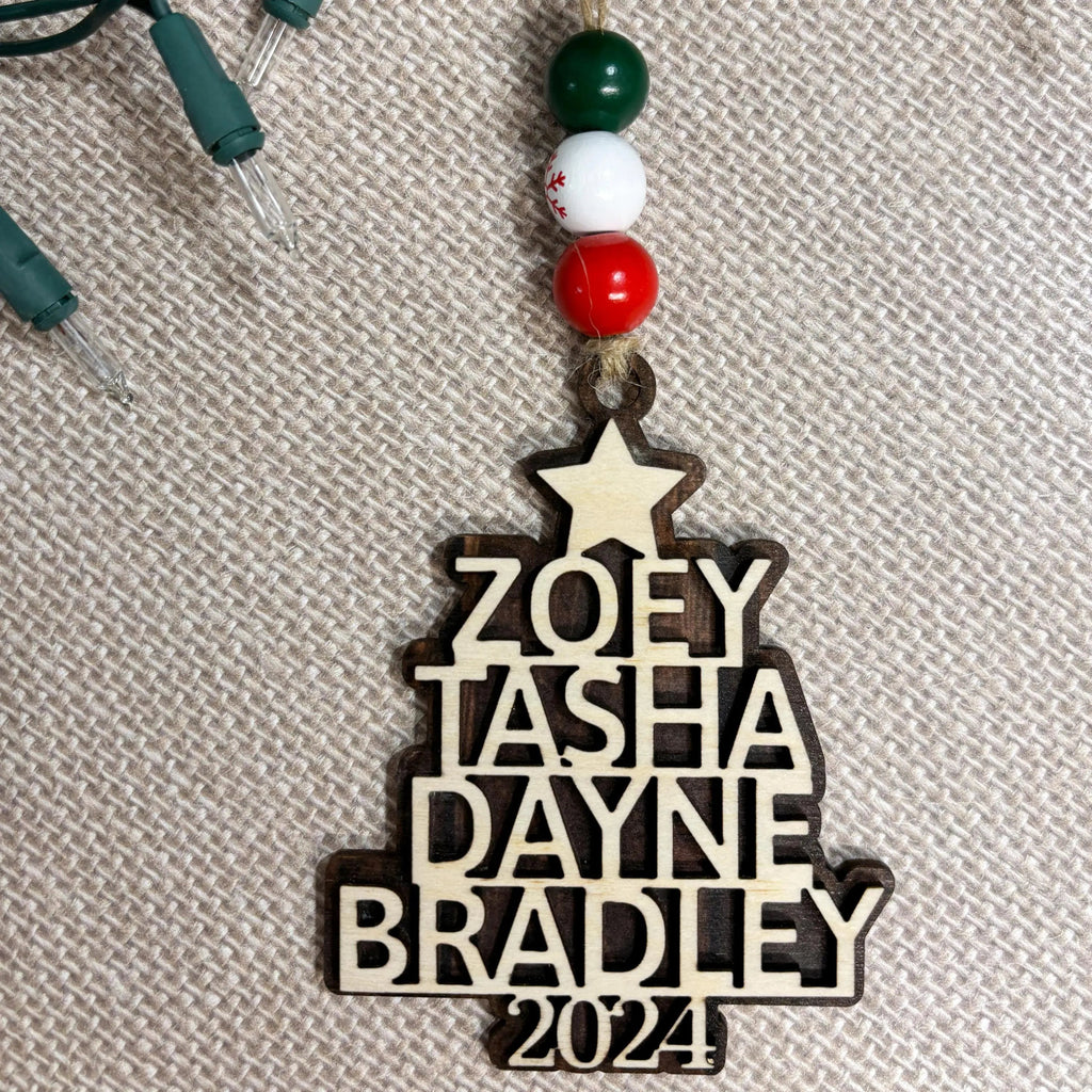 Custom Christmas Ornaments - Personalized Family Name Wood Ornament - Laser Cut Christmas Tree Decoration