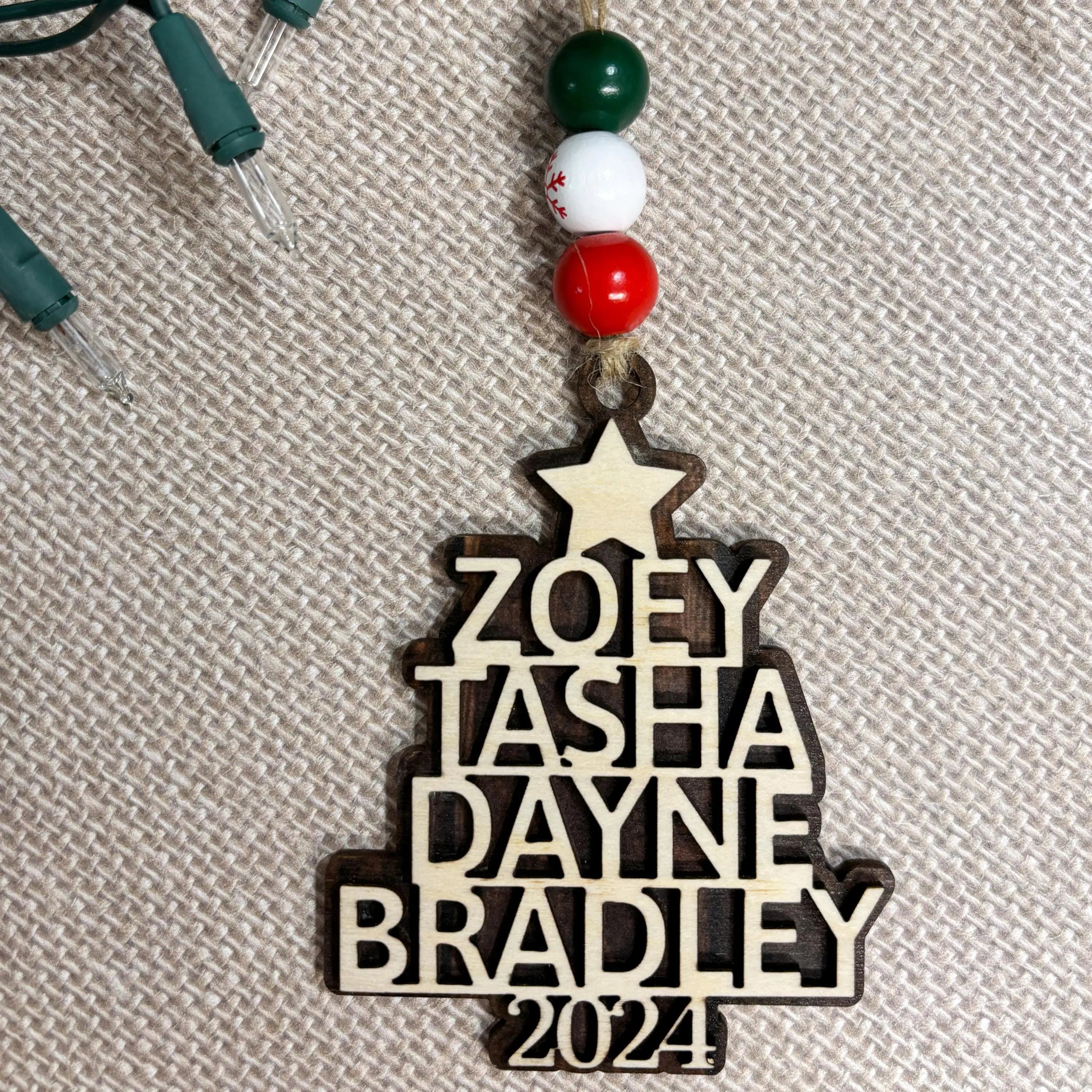 Custom Christmas Ornaments - Personalized Family Name Wood Ornament - Laser Cut Christmas Tree Decoration