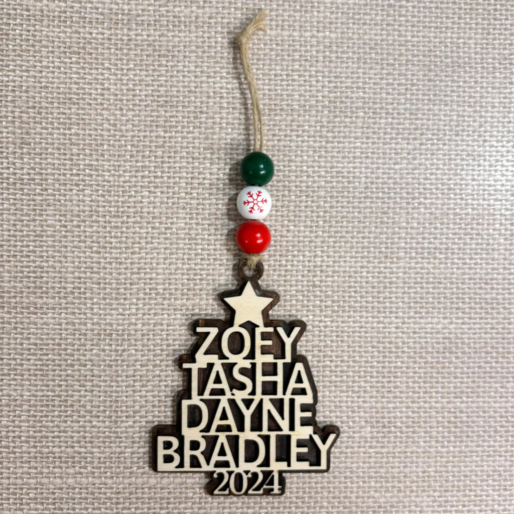 Custom Christmas Ornaments - Personalized Family Name Wood Ornament - Laser Cut Christmas Tree Decoration