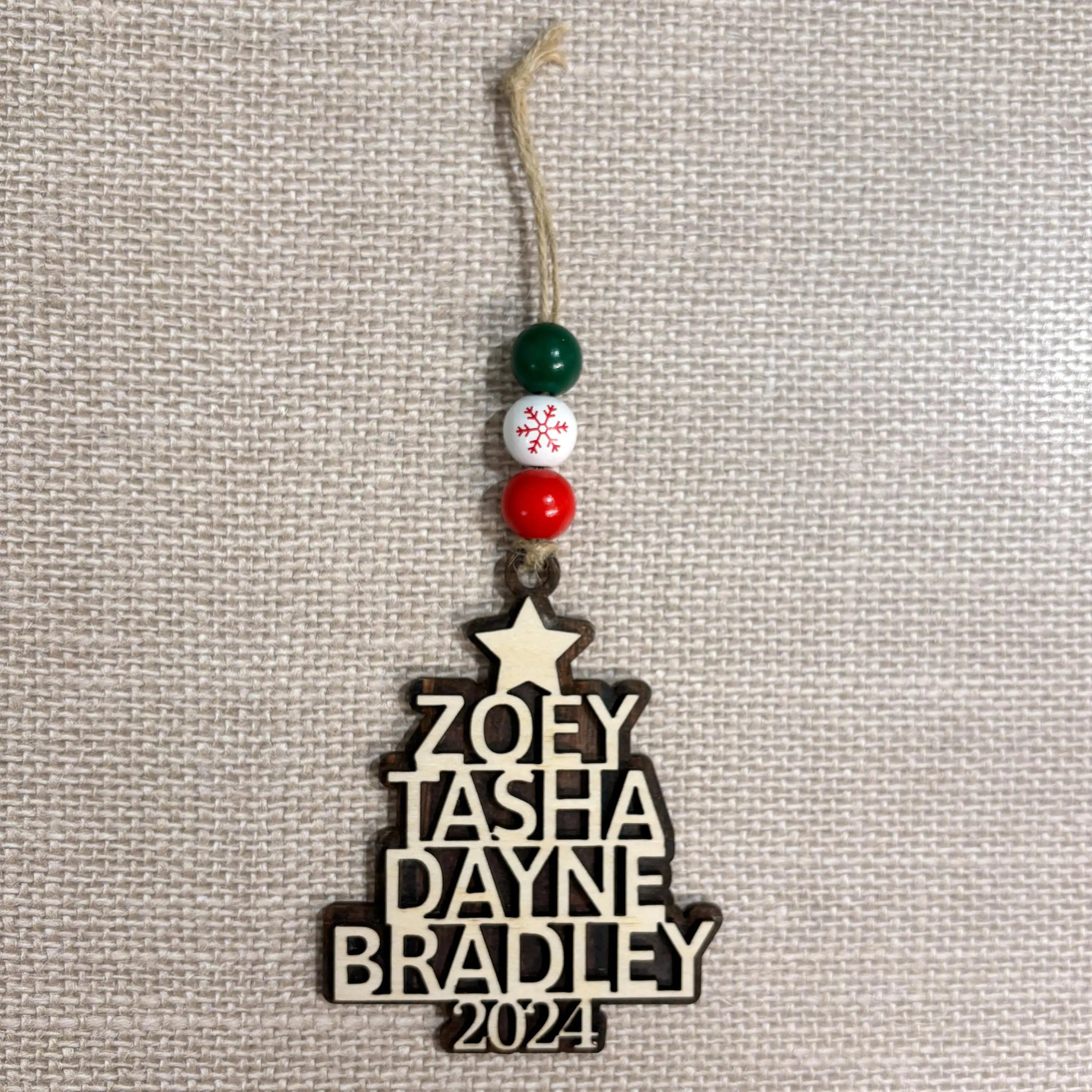 Custom Christmas Ornaments - Personalized Family Name Wood Ornament - Laser Cut Christmas Tree Decoration