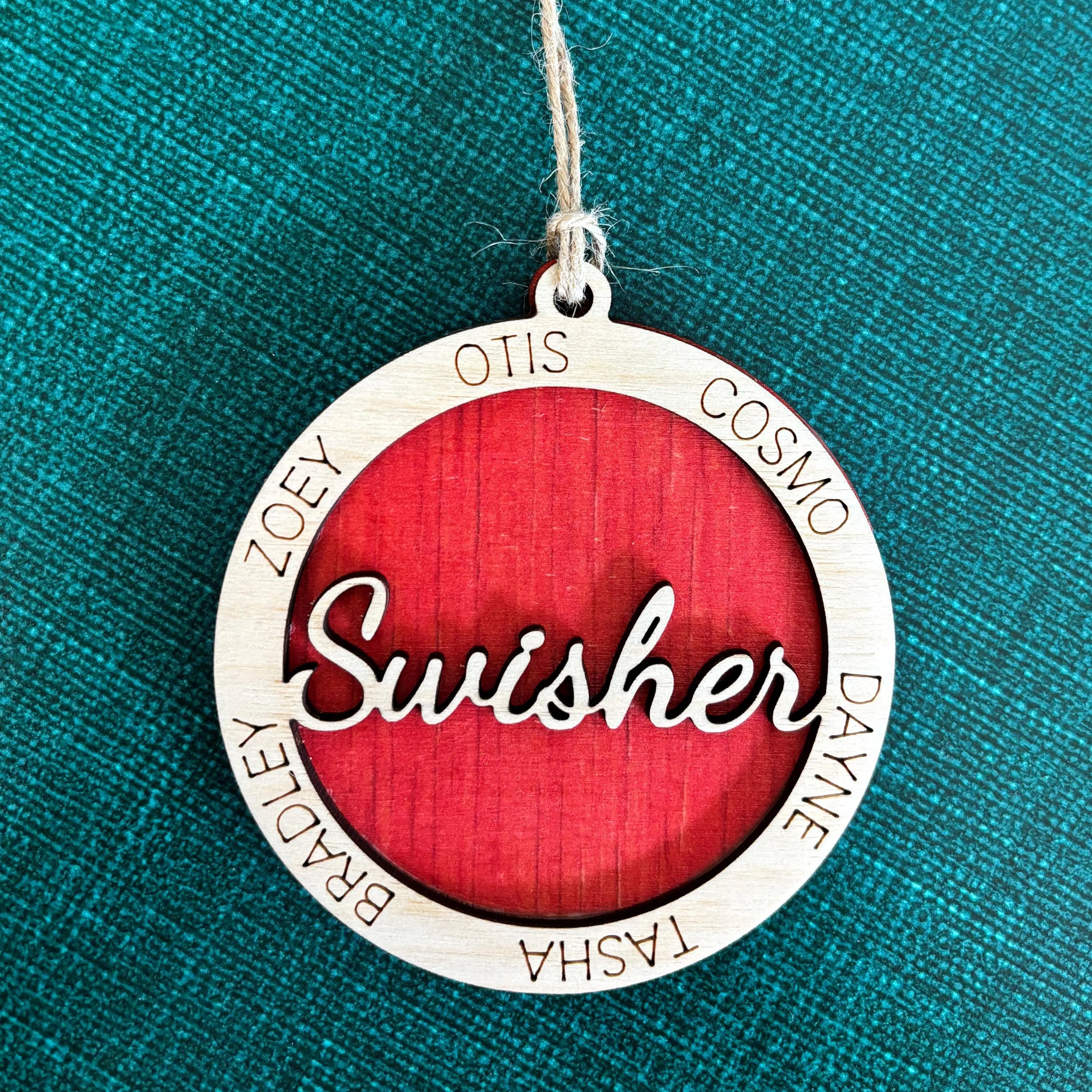 Family Christmas Ornament, Personalized Family Ornament, Wood Laser Cut Engraved Christmas Tree Decoration,  Custom Ornament