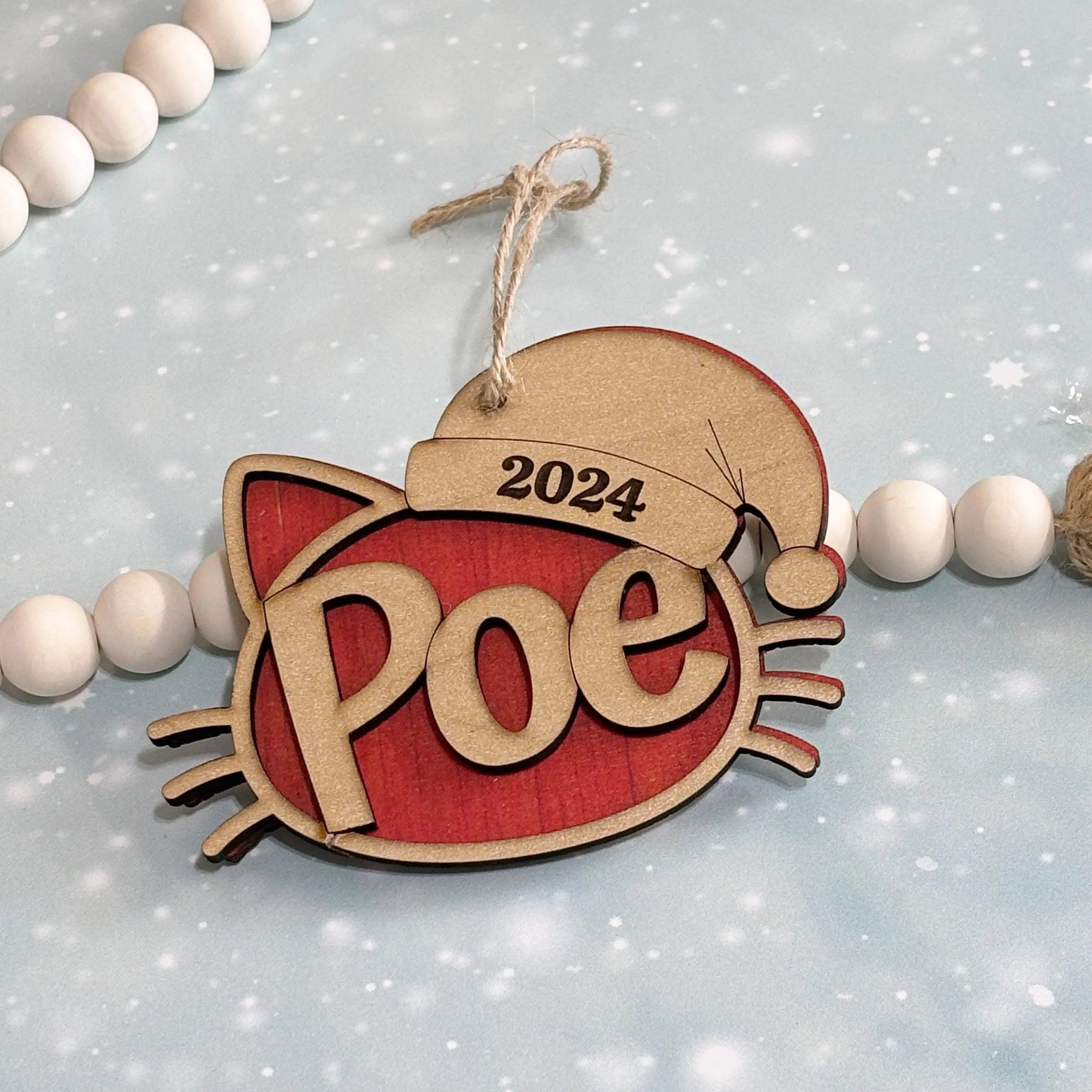 Personalized Cat Ornament Wooden Christmas Decoration Custom Pet Ornament 2024 Cat Face Santa Hat Tree Decor Handmade Wood Cat Lover Gift