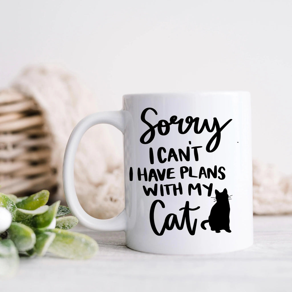 Gifts for Cat Lovers - Sorry, I Can't. I Have Plans With My Cat – Funny Cat Mom Coffee Mug (11 oz or 15 oz)