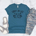 Funny Cat Shirt for Cat Mom - Sorry I'm Late, My Cat Was Sitting on Me Bella Canvas T-Shirt - Minimalist Aesthetic Introvert Homebody