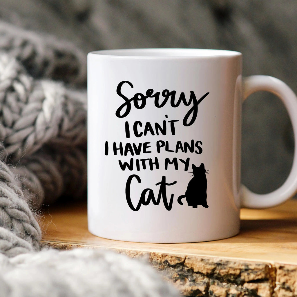 Gifts for Cat Lovers - Sorry, I Can't. I Have Plans With My Cat – Funny Cat Mom Coffee Mug (11 oz or 15 oz)