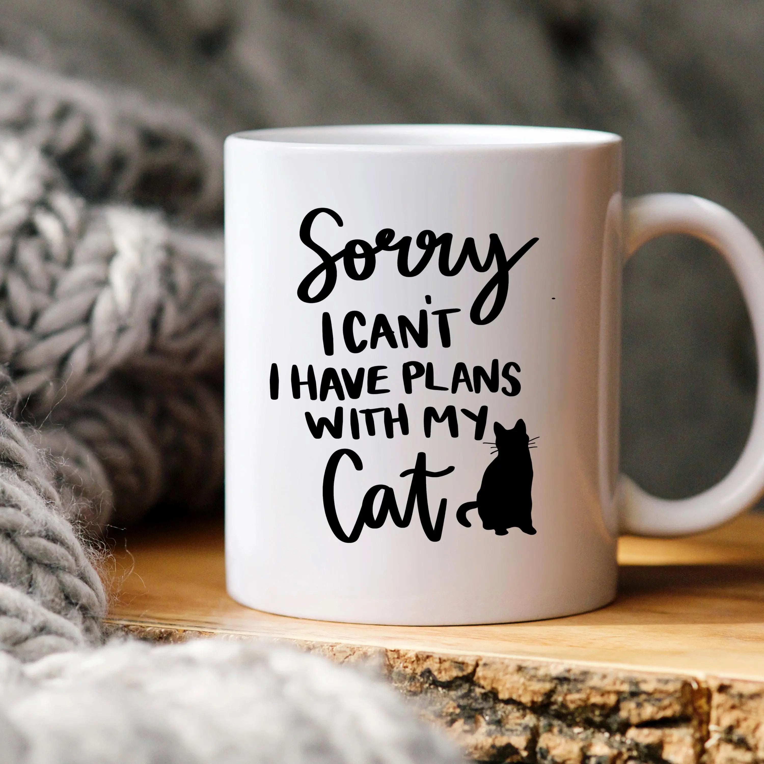 Gifts for Cat Lovers - Sorry, I Can't. I Have Plans With My Cat – Funny Cat Mom Coffee Mug (11 oz or 15 oz)
