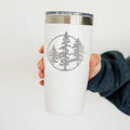 20 Oz Insulated Tumbler for Hiking – Laser-Engraved Pine Tree Design, Black Stainless Steel Travel Mug