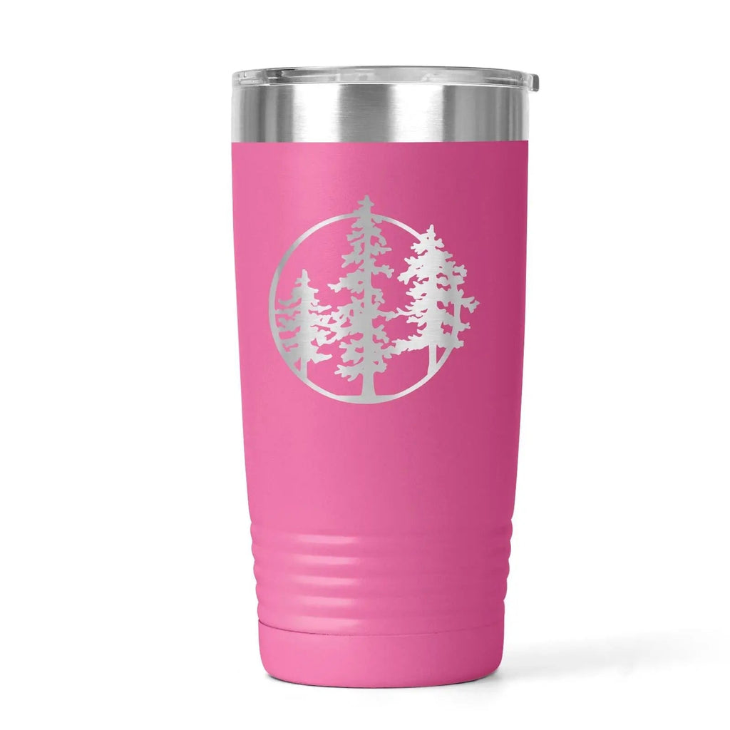 20 Oz Insulated Tumbler for Hiking – Laser-Engraved Pine Tree Design, Black Stainless Steel Travel Mug