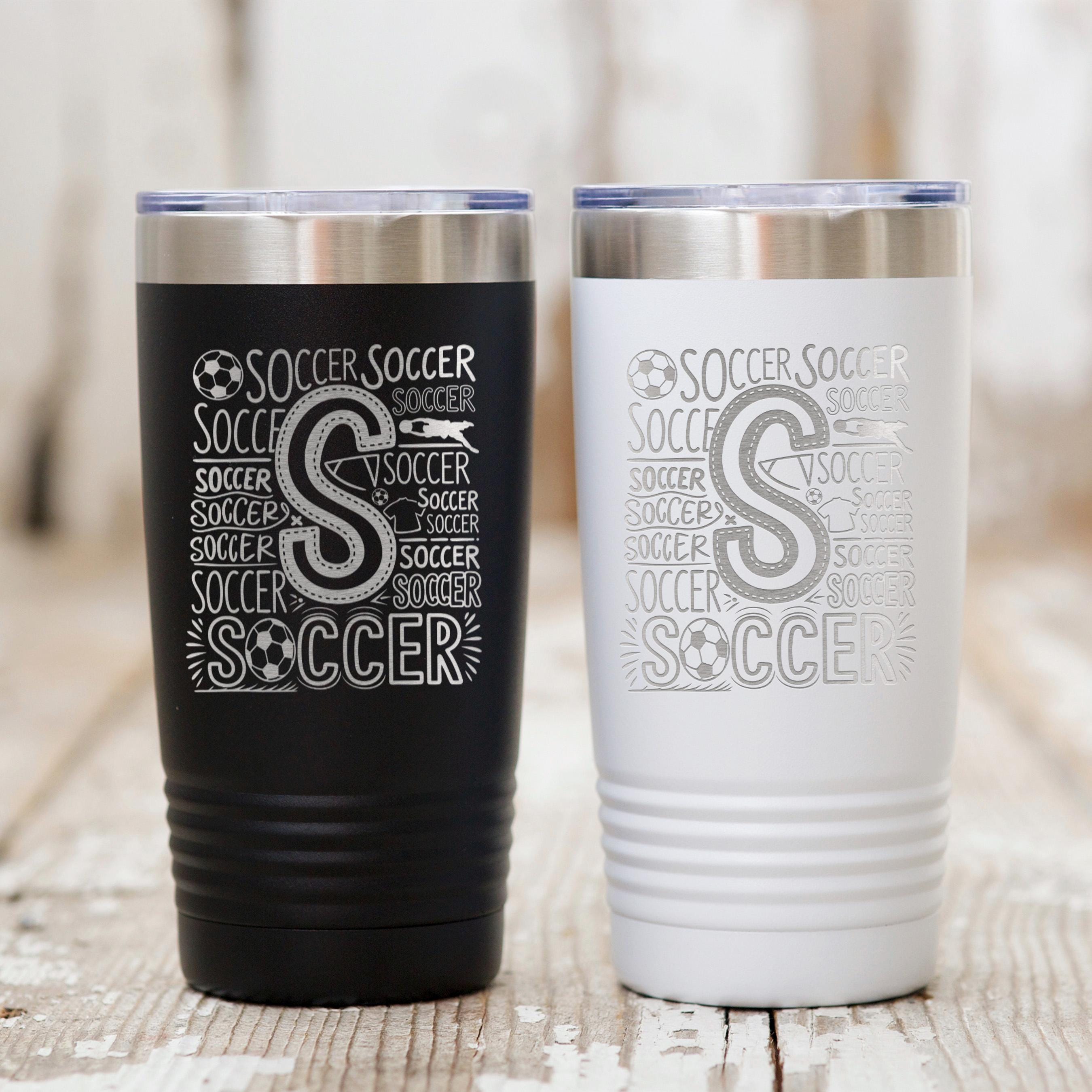 Soccer Tumbler 20 oz with Insulation, Sports Gift for Soccer Enthusiasts, Athletes, Soccer Mom Gift, Team Gift Idea, Soccer Accessories