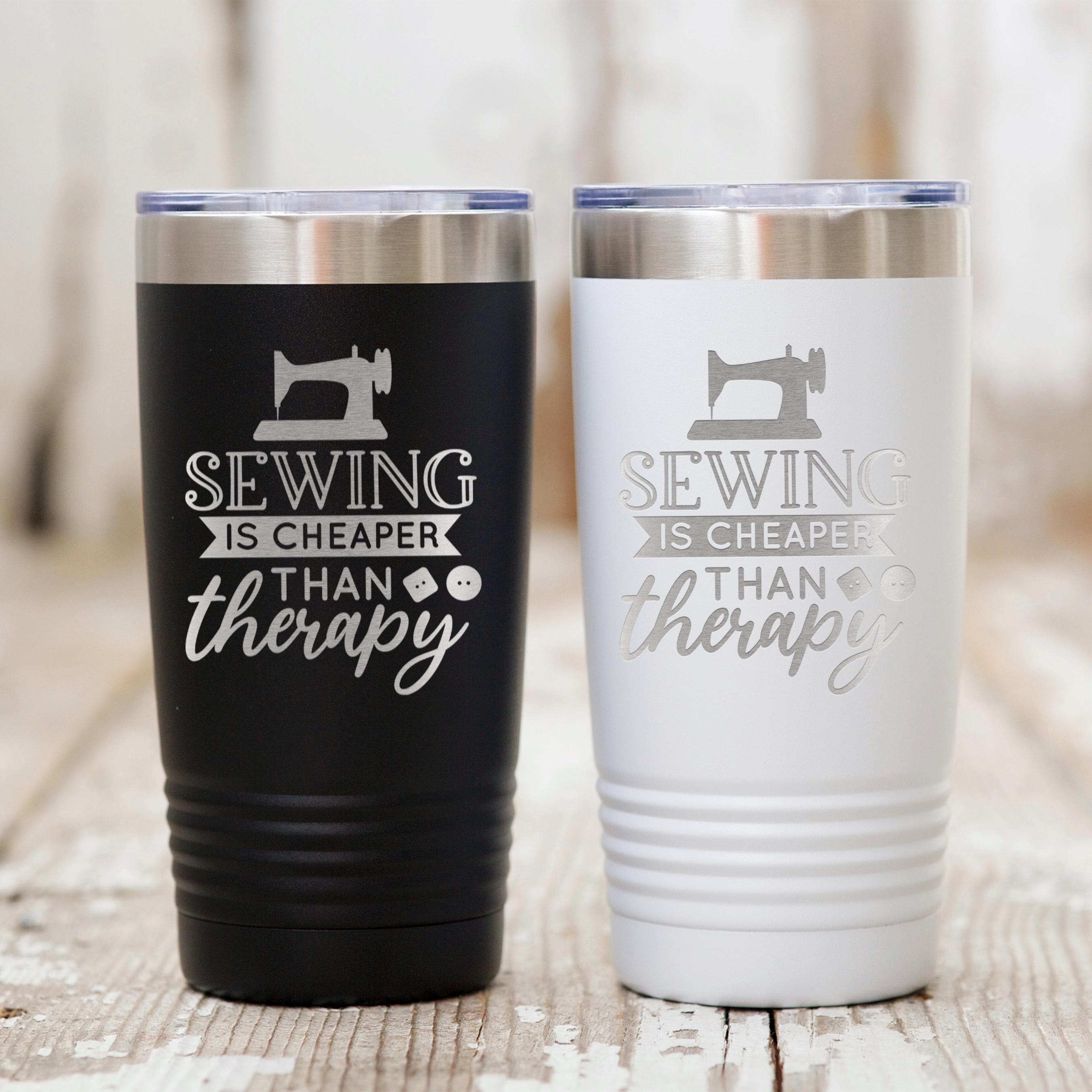 Personalized Sewing Tumbler 20 oz stainless steel insulated drinkware for crafters, hot or cold beverage travel mug, gift for sewists