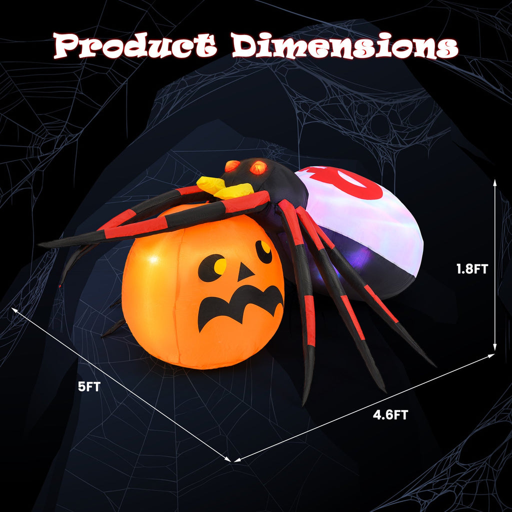 4.9 x 4.6 Feet Inflatable Spider with Pumpkin and Rotating Light