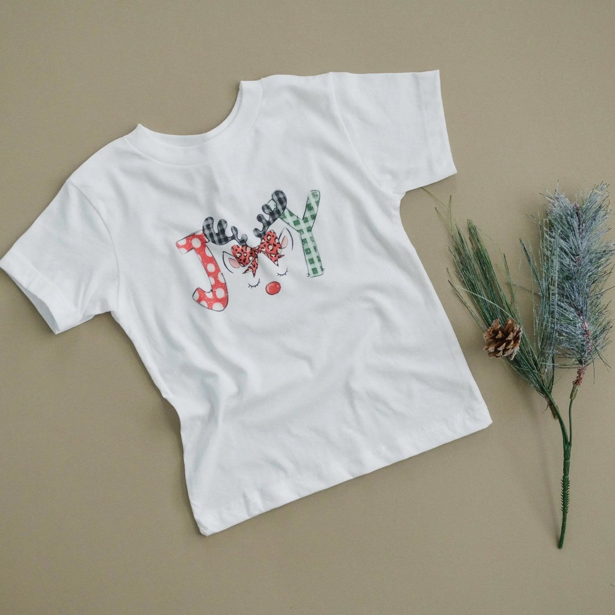 Kids Christmas Shirts, cute unicorn style reindeer Joy christmas shirt kids, girls christmas tshirt