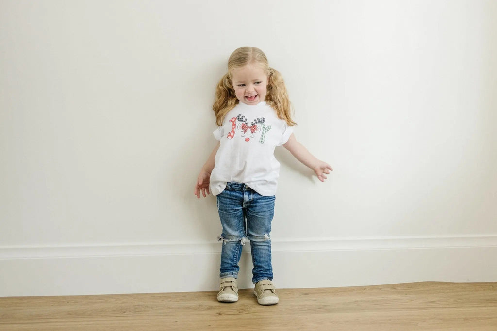 Kids Christmas Shirts, cute unicorn style reindeer Joy christmas shirt kids, girls christmas tshirt