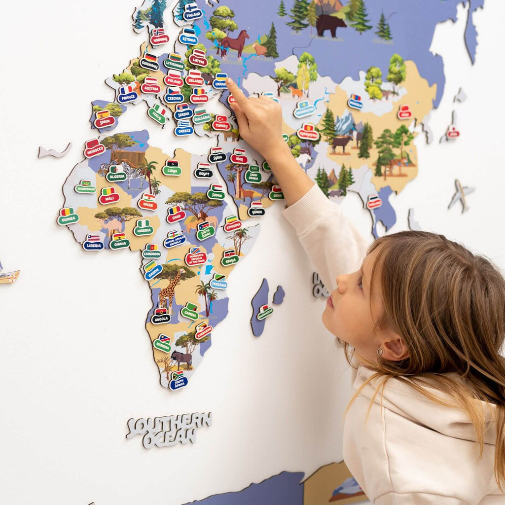 Animal World Map Indigo