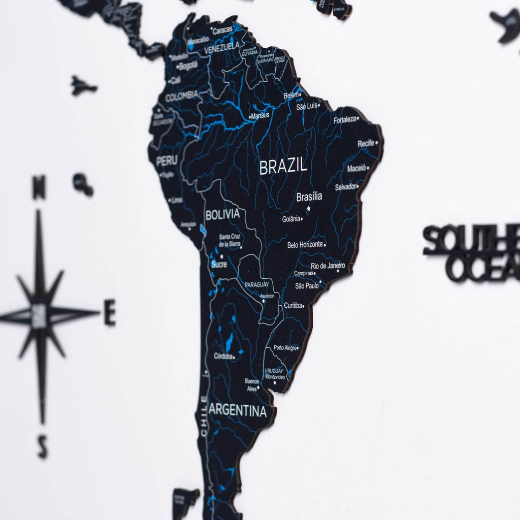 2D Wooden World Map Midnight